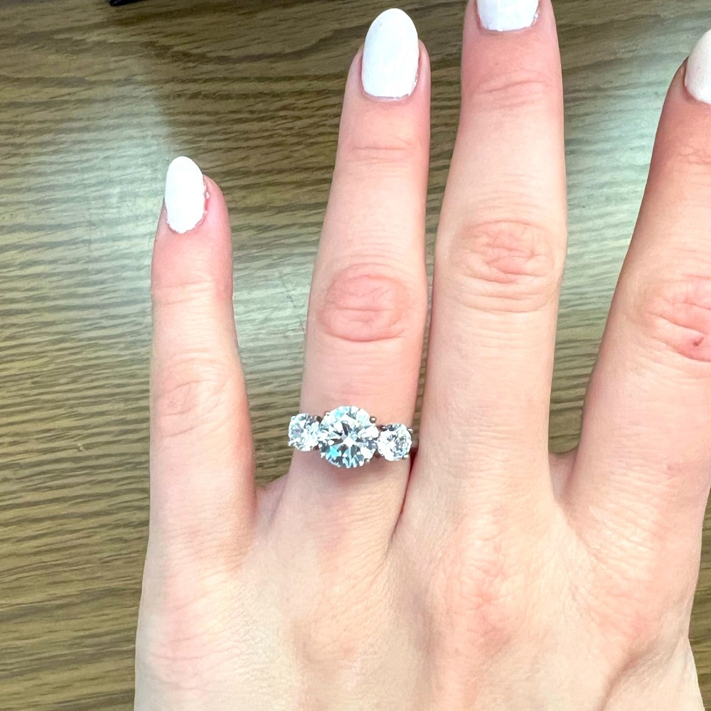 3 TCW Round White Cubic Zirconia 3-Stone Ring in Platinum-plated Sterling Silver